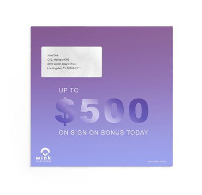 Branded promotional envelope for direct mail campaign designed with a gradient and foil lettering